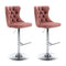 SERENITà Pink Velvet Bar Stools Adjustable Swivel Counter Height Chairs with Tufted Back and Nailhead Trim for Kitchen Island Pub Restaurant (2Pcs, Chrome Metal)