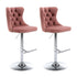 SERENITà Pink Velvet Bar Stools Adjustable Swivel Counter Height Chairs with Tufted Back and Nailhead Trim for Kitchen Island Pub Restaurant (2Pcs, Chrome Metal)