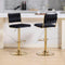 Velvet Bar Stools Set of 2 – Black, Braided Back, Swivel, Gold Base