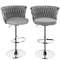 SERENITà Modern Silver Swivel Upholstered Velvet Adjustable Height Counter Stool with Metal Frame Grey (Set of 2)