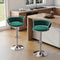 2x Emerald Green Velvet Swivel Bar Stools Adjustable Silver Base