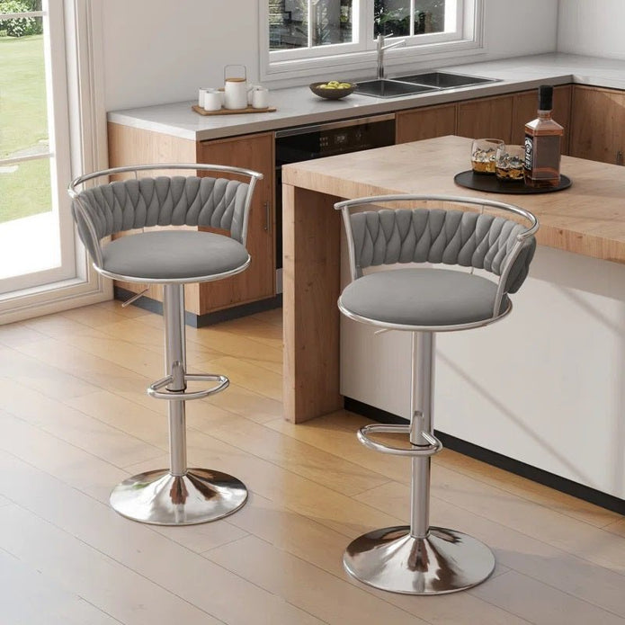 SERENITà Silver Swivel Upholstered Velvet Adjustable Height Counter Stool with Metal Frame Grey (Set of 2)