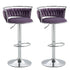 SERENITà Silver Swivel Upholstered Velvet Adjustable Height Counter Stool with Metal Frame Voilet (Set of 2)