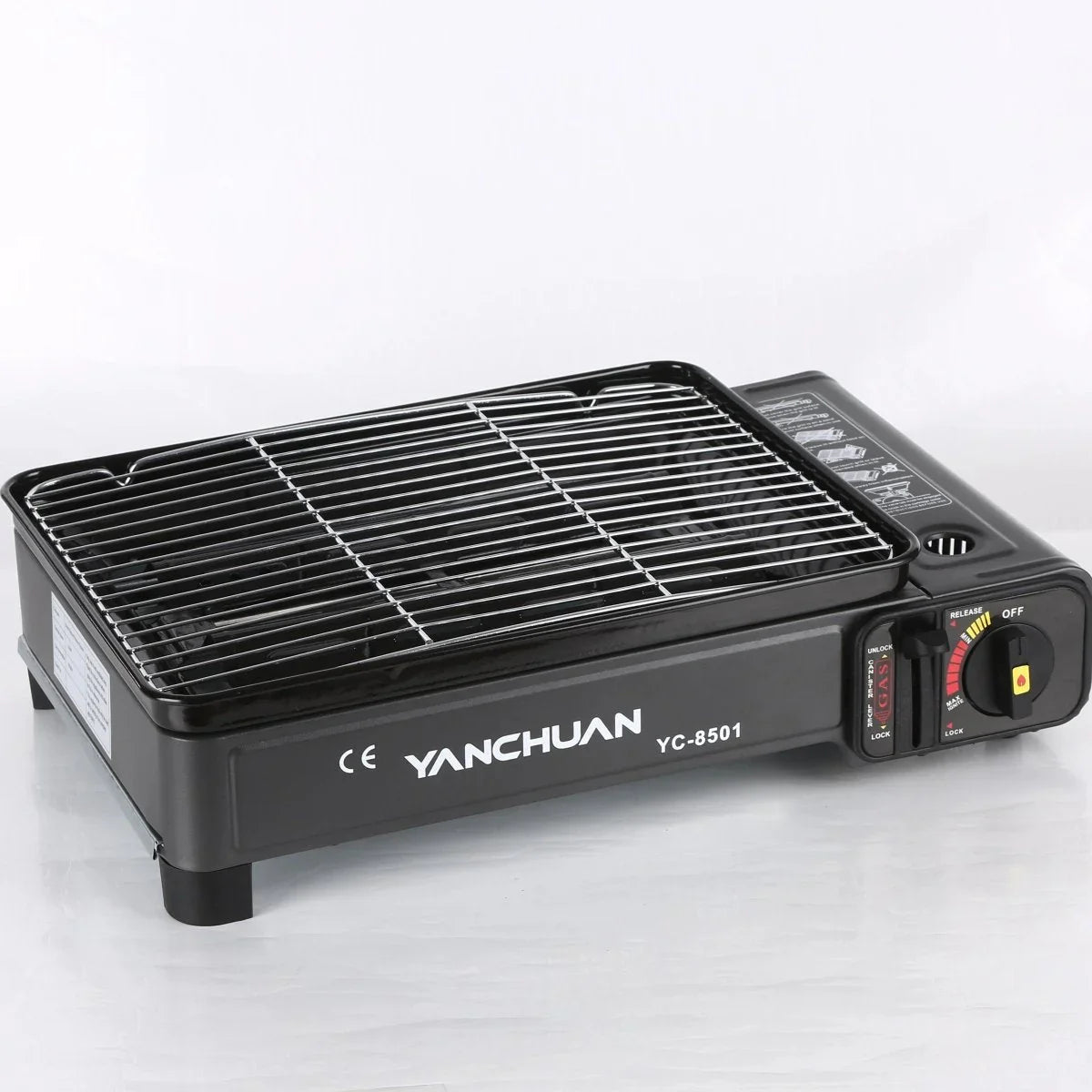 Portable Gas Stove Burner Butane BBQ Camping Gas Cooker With Non Stick Plate Black