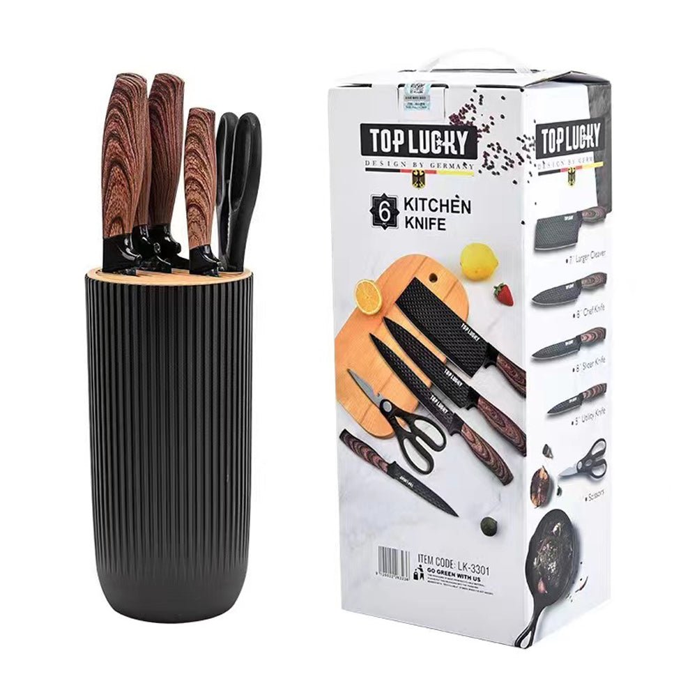 6-Piece Kitchen Knife Set Non-Stick Stainless Steel Blades with Universal Knife Block Black