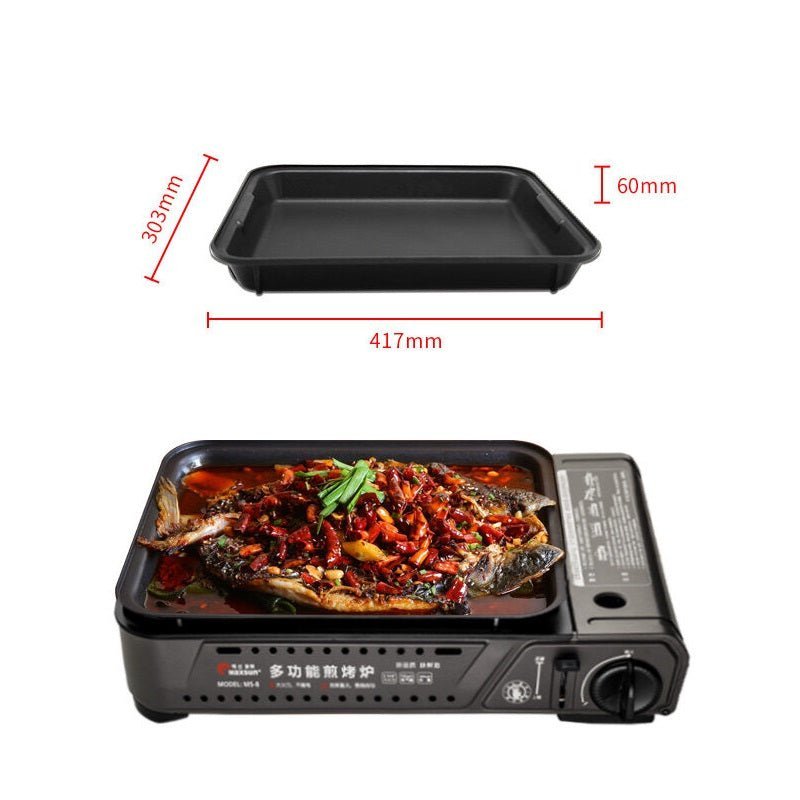 Portable Gas Burner Stove with Inset Non Stick Cooking Pan Cooker Butane Camping 35mm Cooking Pan