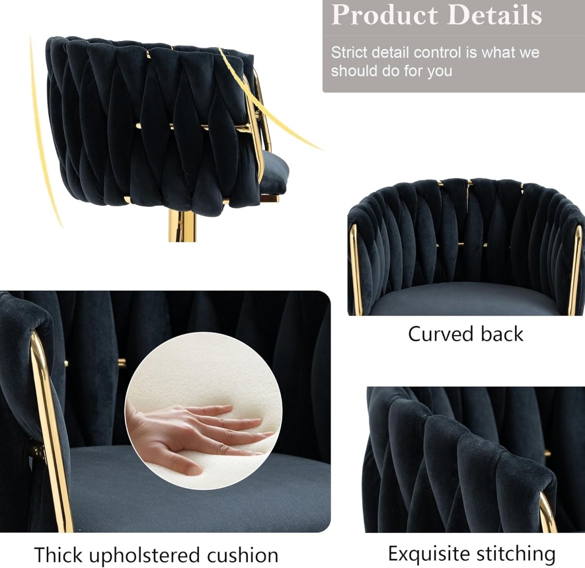 Modern Velvet Breakfast Bar Stools Swivel Barstools Adjustable Counter Stools with Backrest Set of 2 Black