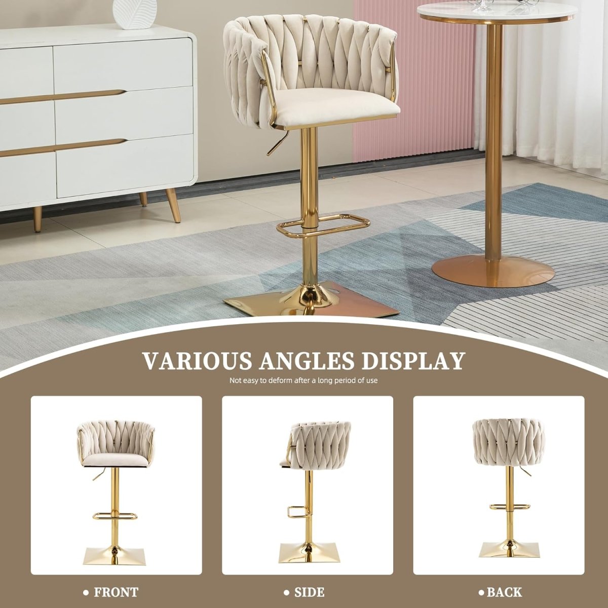 Modern Velvet Breakfast Bar Stools Swivel Barstools Adjustable Counter Stools with Backrest Set of 2 iVORY