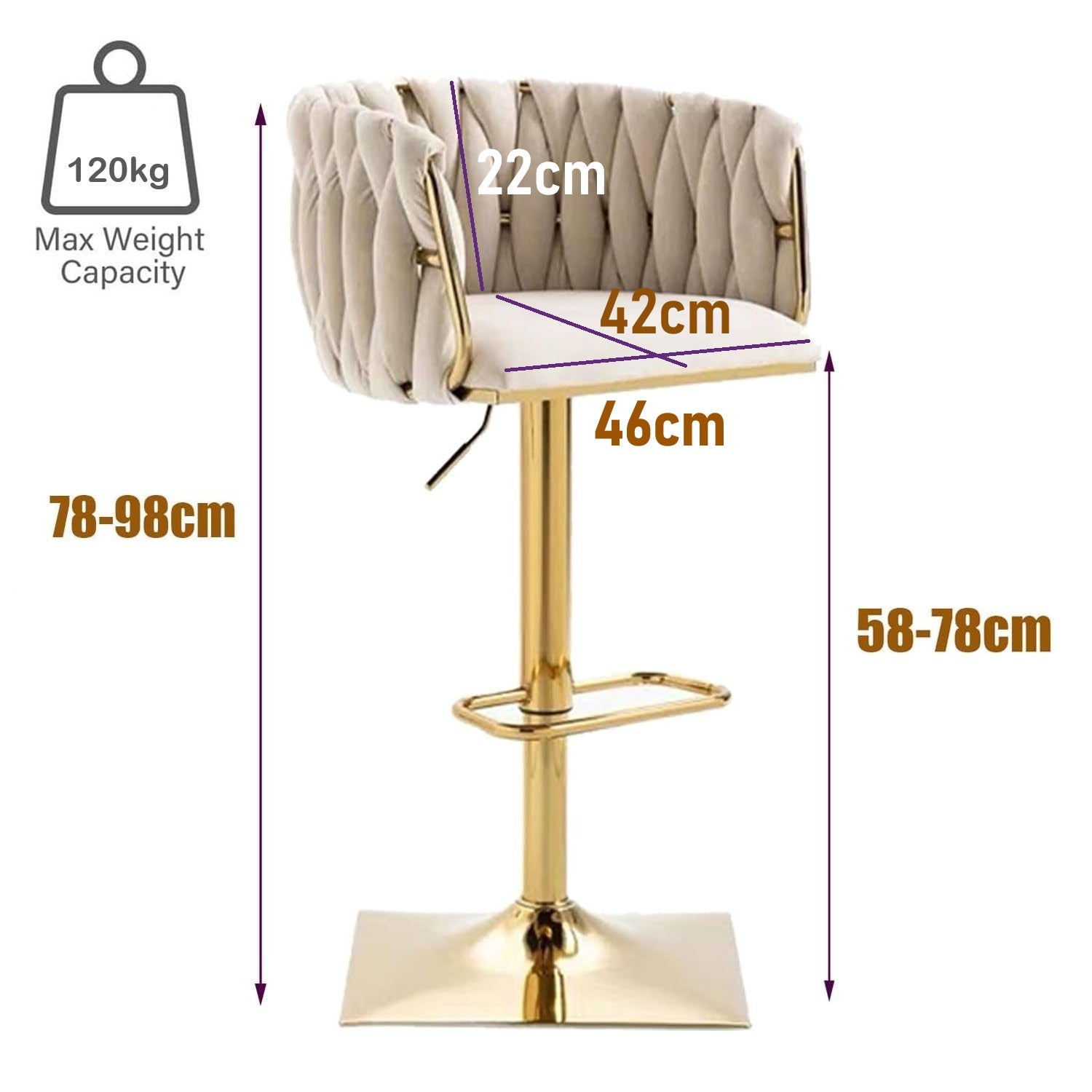 Modern Velvet Breakfast Bar Stools Swivel Barstools Adjustable Counter Stools with Backrest Set of 2 iVORY