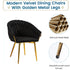 Black Modern Velvet Dining Chairs, Upholstered Living Room Chair with Woven Back and Golden Metal Legs, Mid-Century Accent Set of 2(BLACK)