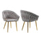 Grey Modern Velvet Dining Chairs, Upholstered Living Room Chair with Woven Back and Golden Metal Legs, Mid-Century Accent Set of 2(Grey)