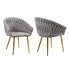 Grey Modern Velvet Dining Chairs, Upholstered Living Room Chair with Woven Back and Golden Metal Legs, Mid-Century Accent Set of 2(Grey)