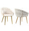 Ivory Modern Velvet Dining Chairs, Upholstered Living Room Chair with Woven Back and Golden Metal Legs, Mid-Century Accent Set of 2(Ivory)