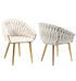 Ivory Modern Velvet Dining Chairs, Upholstered Living Room Chair with Woven Back and Golden Metal Legs, Mid-Century Accent Set of 2(Ivory)