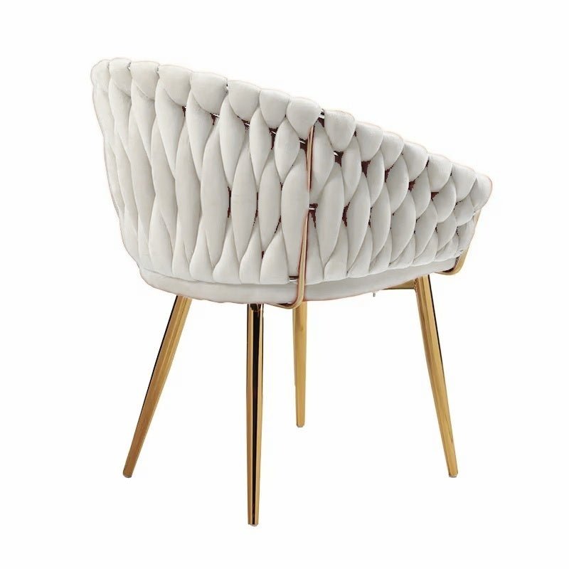 Ivory Modern Velvet Dining Chairs, Upholstered Living Room Chair with Woven Back and Golden Metal Legs, Mid-Century Accent Set of 2(Ivory)