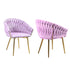 Pink Modern Velvet Dining Chairs, Upholstered Living Room Chair with Woven Back and Golden Metal Legs, Mid-Century Accent Set of 2(Pink)