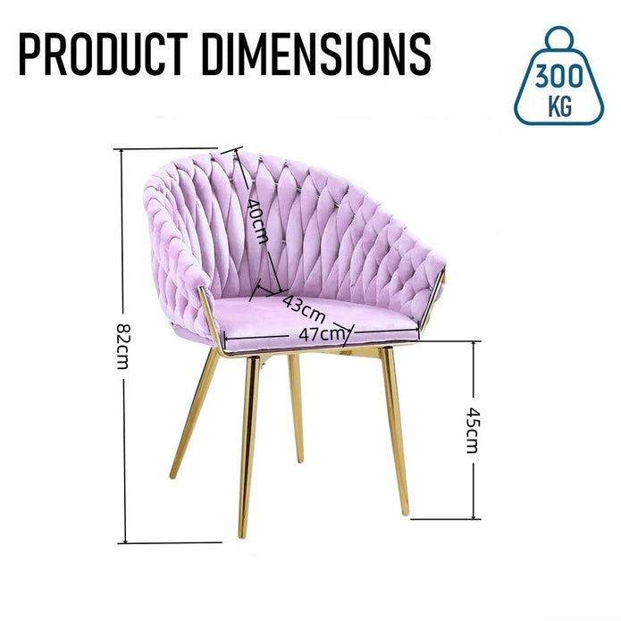 Pink Modern Velvet Dining Chairs, Upholstered Living Room Chair with Woven Back and Golden Metal Legs, Mid-Century Accent Set of 2(Pink)