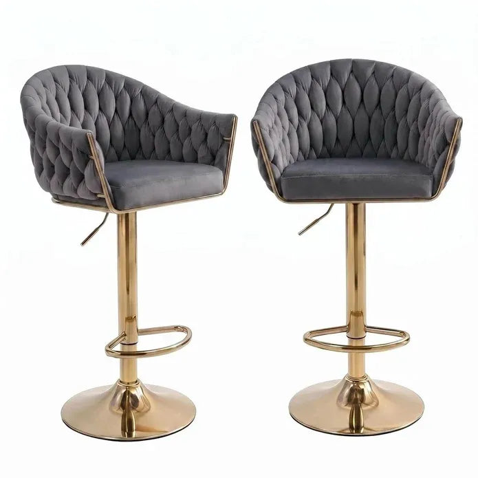 GP1863 Modern Velvet Breakfast Bar Stools Swivel Barstools Adjustable Counter Stools with Backrest (Gold-Grey)
