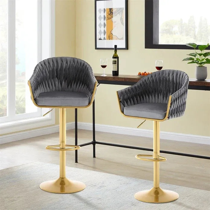 GP1863 Modern Velvet Breakfast Bar Stools Swivel Barstools Adjustable Counter Stools with Backrest (Gold-Grey)