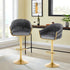 GP1863 Modern Velvet Breakfast Bar Stools Swivel Barstools Adjustable Counter Stools with Backrest (Gold-Grey)