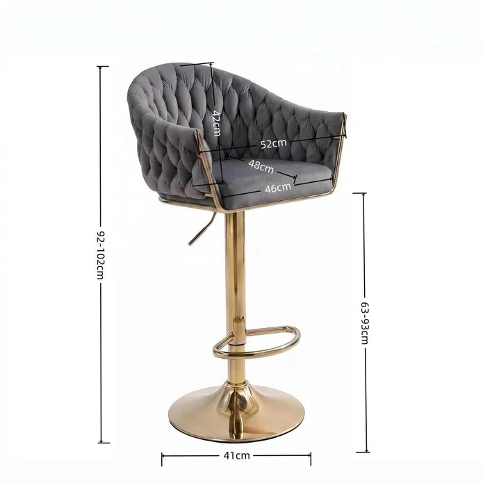 GP1863 Modern Velvet Breakfast Bar Stools Swivel Barstools Adjustable Counter Stools with Backrest (Gold-Grey)