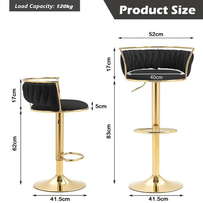 SERENITà Golden Swivel Upholstered Velvet Adjustable Height Counter Stool with Metal Frame Black (Set of 2)