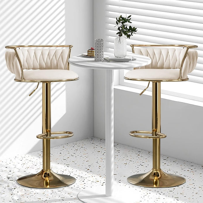 SERENITà Golden Swivel Upholstered Velvet Adjustable Height Counter Stool with Metal Frame Ivory (Set of 2)