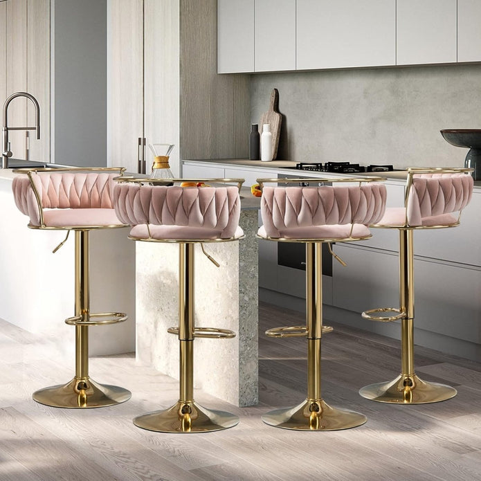 SERENITà Golden Swivel Upholstered Velvet Adjustable Height Counter Stool with Metal Frame Pink (Set of 2)