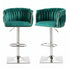 SERENITà Modern Velvet Breakfast Bar Stools Swivel Barstools Adjustable Counter Stools with Backrest (Silver-Emarald Green)