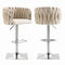 Velvet Bar Stools Set of 2 Swivel Adjustable Height with Backrest Silver Ivory