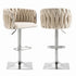 Velvet Bar Stools Set of 2 Swivel Adjustable Height with Backrest Silver Ivory