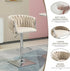 Velvet Bar Stools Set of 2 Swivel Adjustable Height with Backrest Silver Ivory