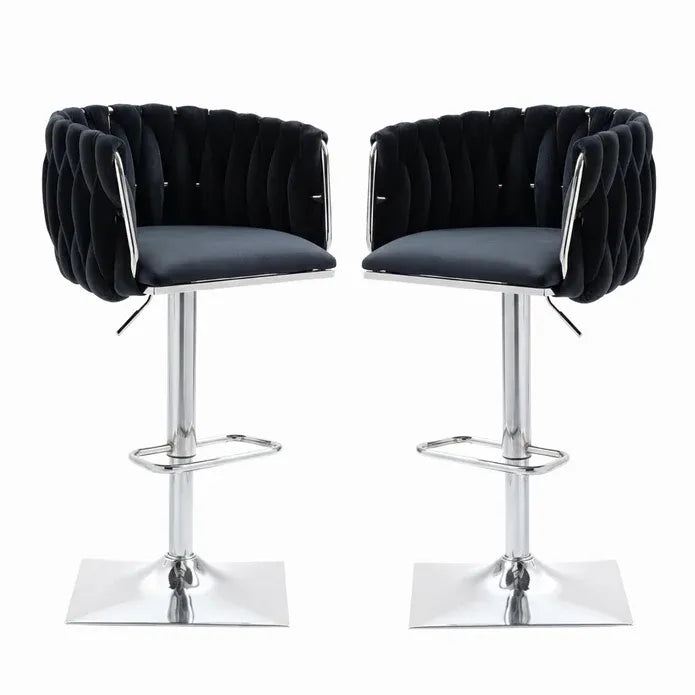 SERENITA Velvet Bar Stools Set of 2 Swivel Gas Lift Counter Stools Backrest