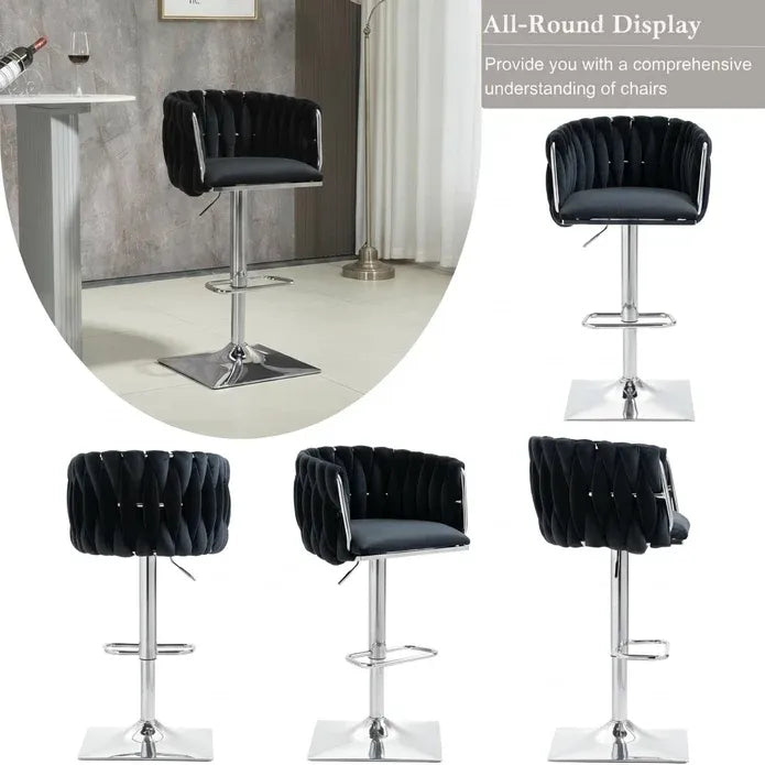 SERENITA Velvet Bar Stools Set of 2 Swivel Gas Lift Counter Stools Backrest