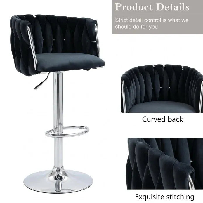SERENITA Velvet Bar Stools Set of 2 Swivel Gas Lift Counter Stools Backrest