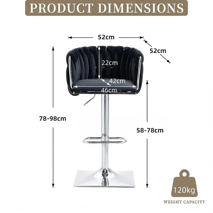 SERENITA Velvet Bar Stools Set of 2 Swivel Gas Lift Counter Stools Backrest