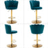 SERENITà Swivel Bar Stools Bar Height Set of 2 Adjustable Upholstered Counter Barstool Velvet Bar Chairs with Back/Gold Base for Kitchen Island/Bar/Cafe-Teal Blue