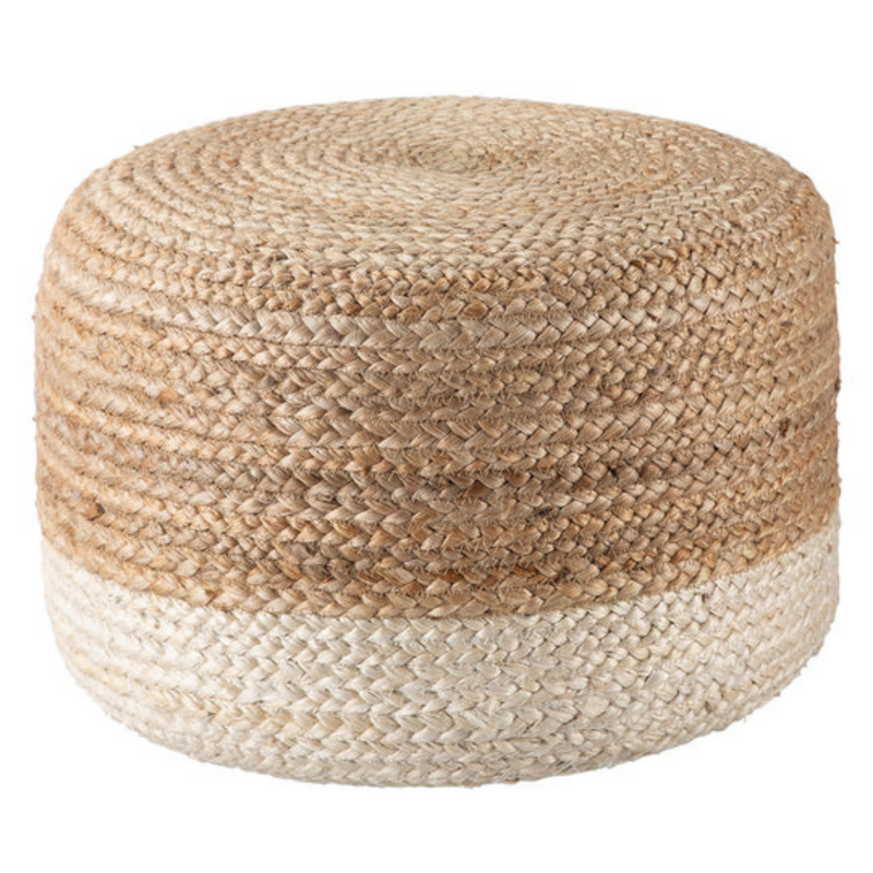 Ombre Hand Braided Jute Cotton Pouf Ottoman 50 x 35 cm (Beige)