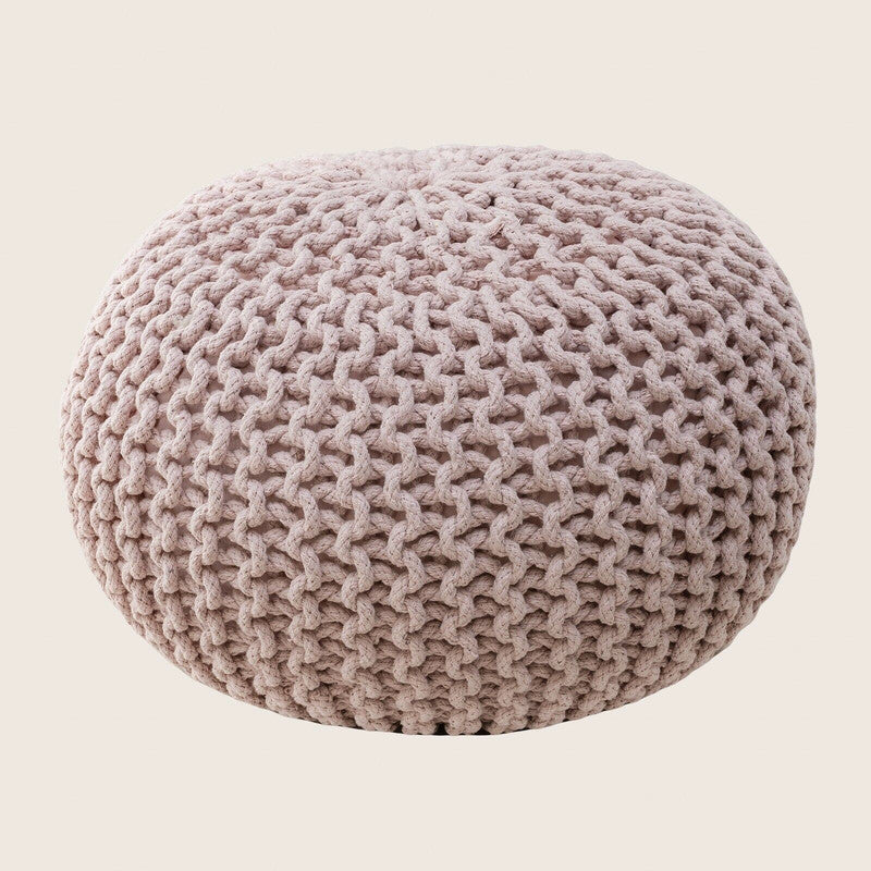 Braided Ottoman Pouffe Footstool Hand Knitted (Blush Pink)