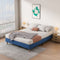 Single Blue Velvet Bed Frame Upholstered 9 Leg Wooden Slatted Base