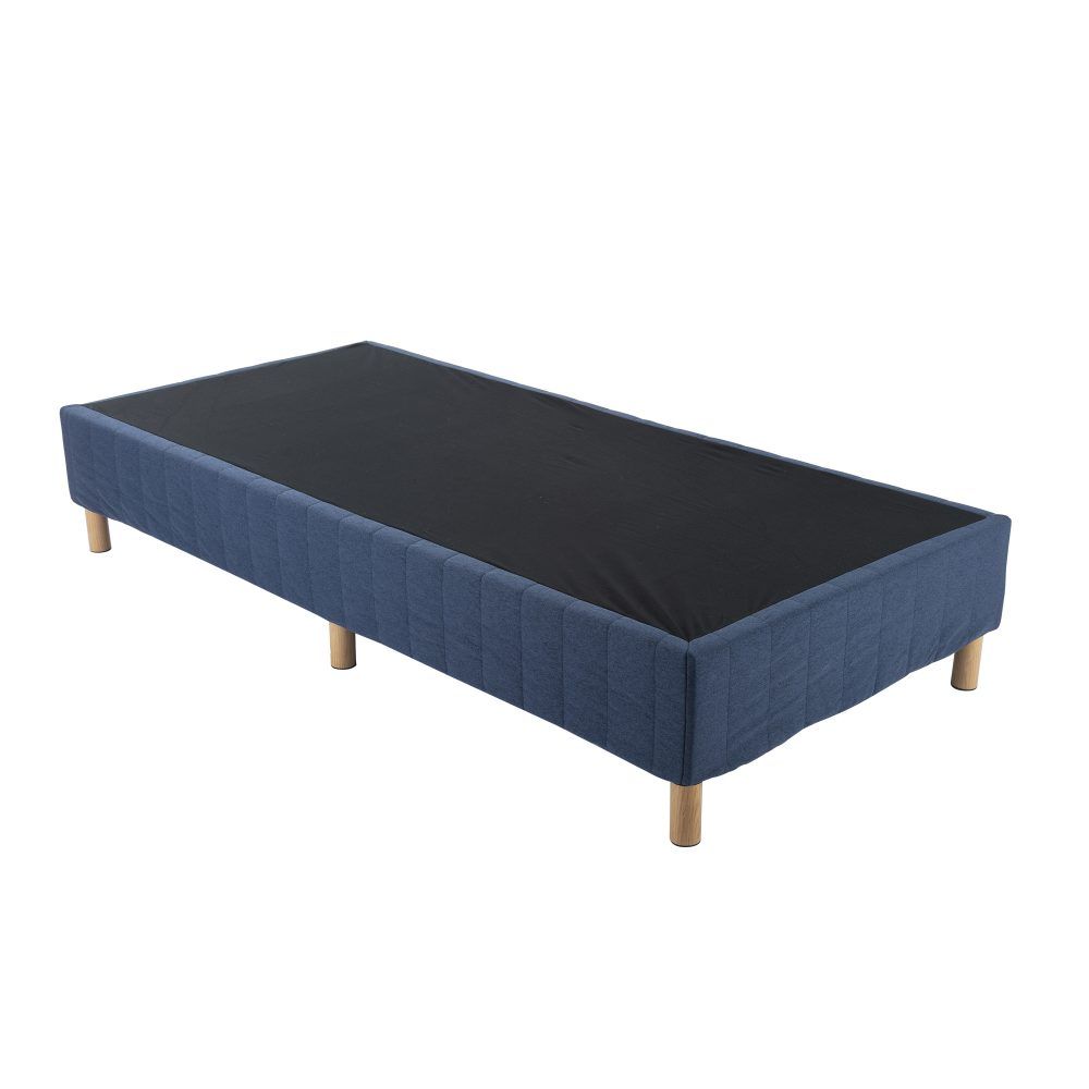 Queen Metal Bed Frame Blue Fabric Covered Mattress Foundation