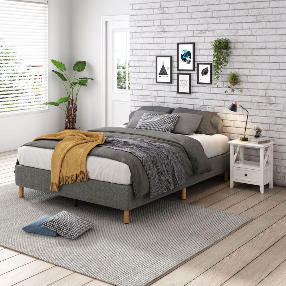 Metal Bedframe Mattress Foundation Dark Grey  Double