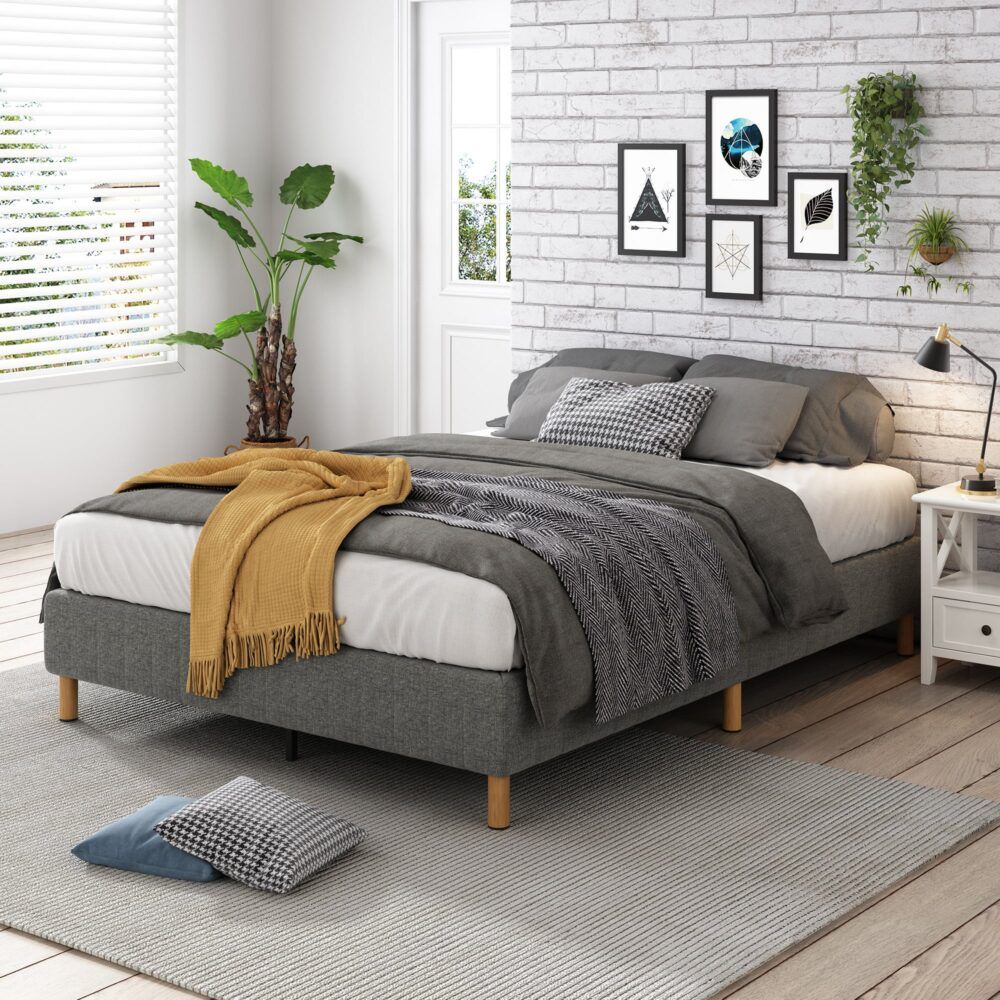 Metal Bedframe Mattress Foundation Dark Grey  Double