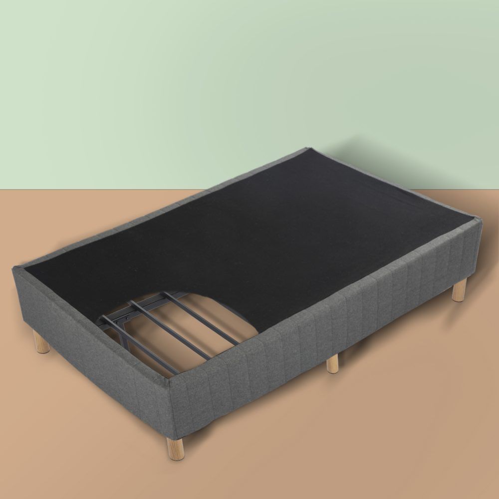 Double Metal Bed Frame Dark Grey Fabric Covered Mattress Foundation