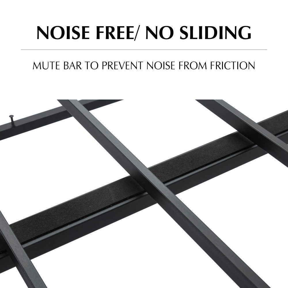 Double Metal Bed Frame Dark Grey Fabric Covered Mattress Foundation