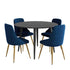 5‑Piece Dining Set – Round Marble Table + 4 Blue Velvet Shell Chairs