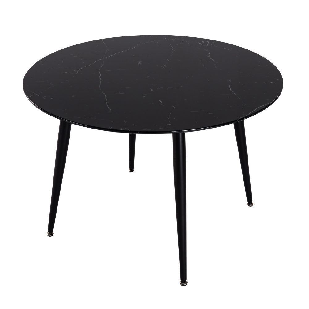 5‑Piece Dining Set – Round Marble Table + 4 Blue Velvet Shell Chairs