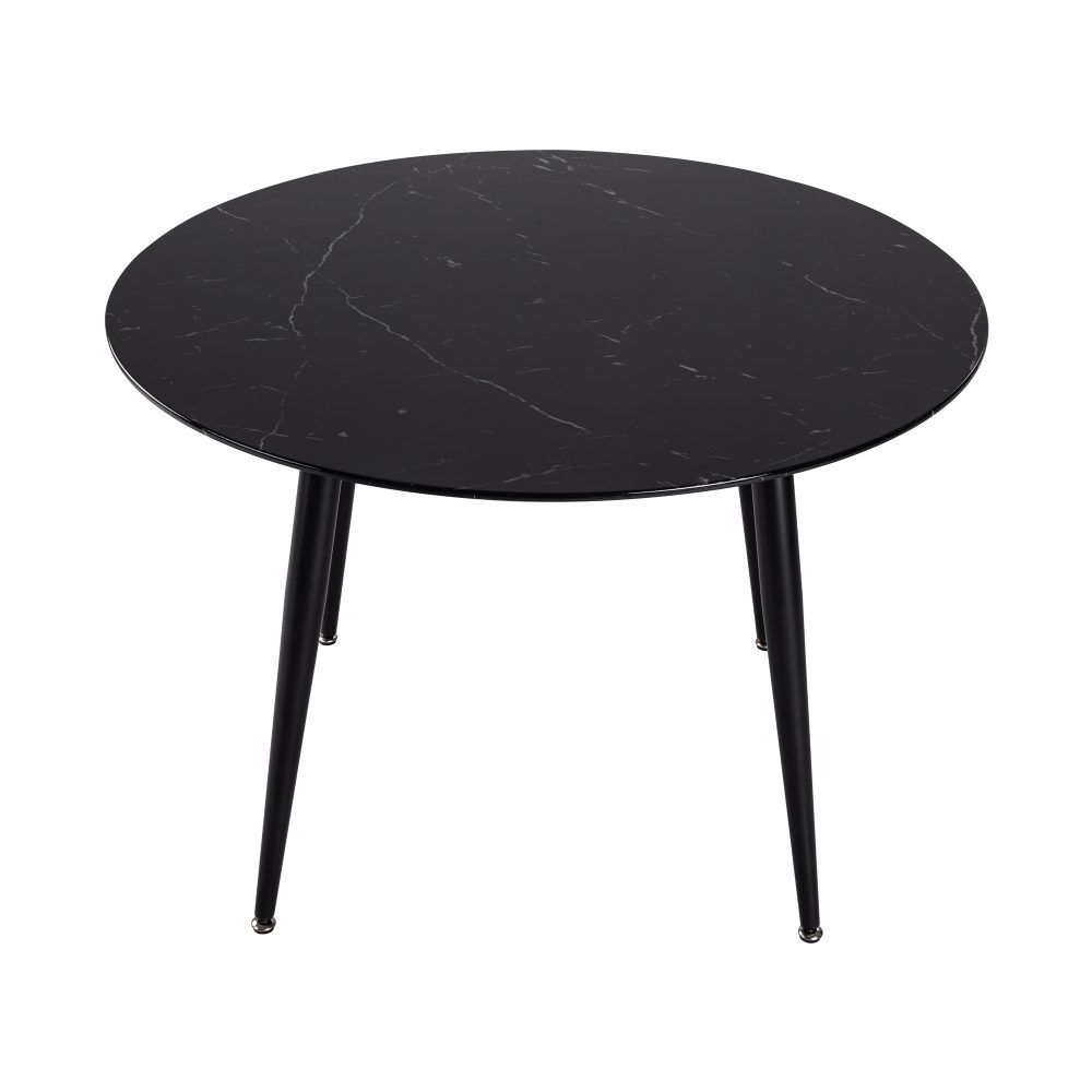 5‑Piece Dining Set – Round Marble Table + 4 Blue Velvet Shell Chairs