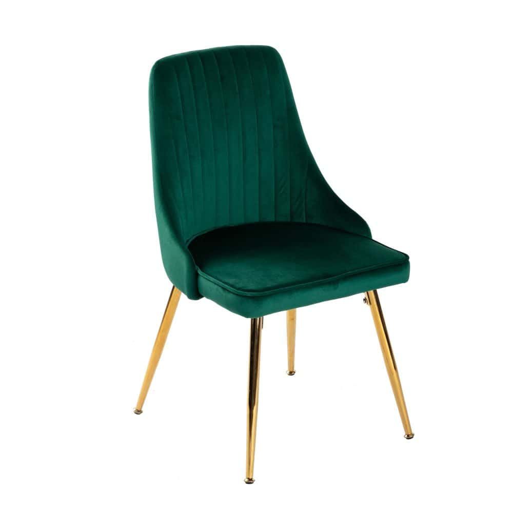 5‑Piece Dining Set – Round Marble Table + 4 Green Velvet Shell Chairs
