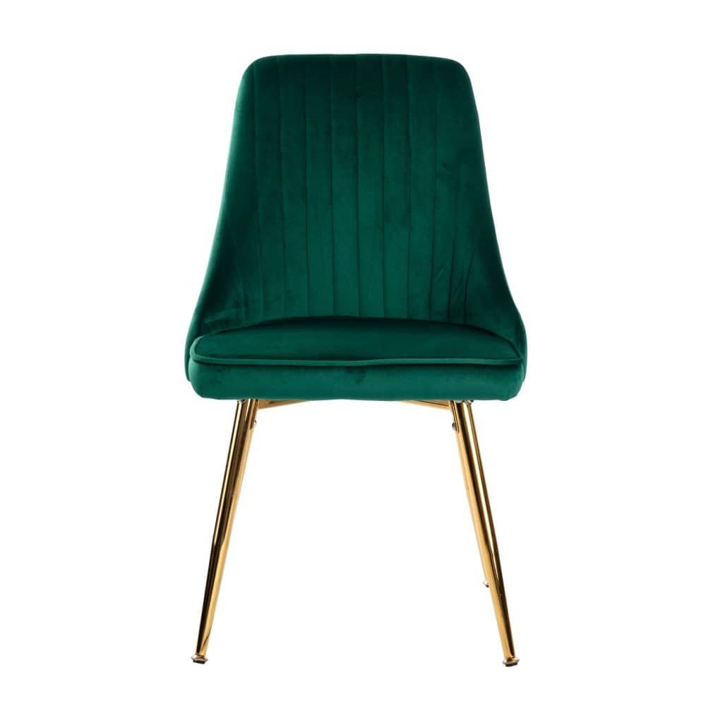 5‑Piece Dining Set – Round Marble Table + 4 Green Velvet Shell Chairs
